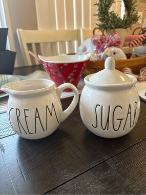 Rae Dunn White Ceramic Cream and Sugar Set